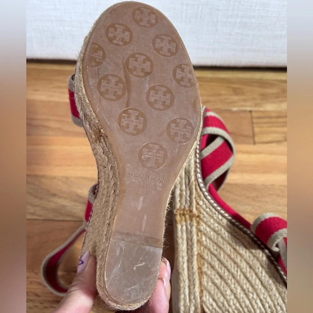 Tory‎ Burch Adonis Red Rope Wedges Wedge Espadrilles Size 7B